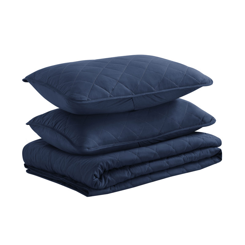 Wayfair Basics® Microfiber Reversible Diamond Quilt Set, Navy, Full/Queen Quilt + 2 Standard Shams