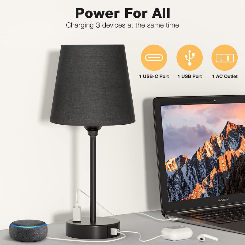 Chiemela Plastic USB Standard Table Lamp, Black