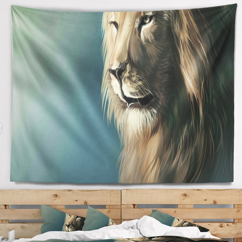 Lion avec une tapisserie serious look Animal, H 32 po x l 39 po
