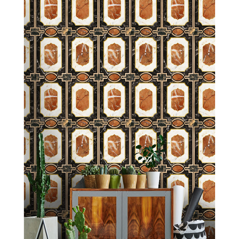 Manhattan Geometric Wallpaper Roll, Brown/Black/White/Gold