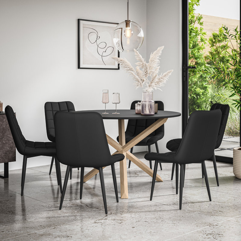Darcus 6 - Person Dining Set, Black/Oak/Black