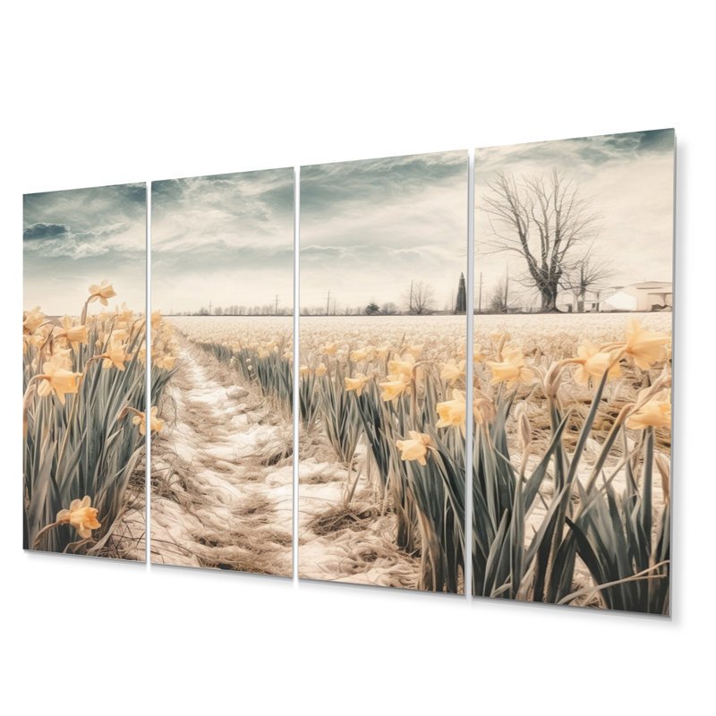 «Yellow Beige Natures Impression Jonquille», ensemble d'art mural floral en métal