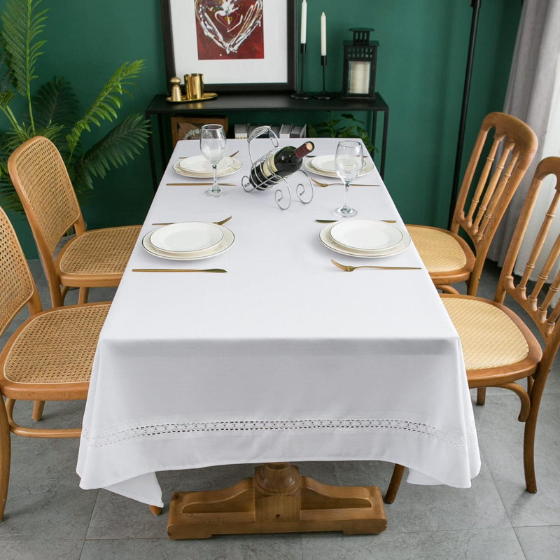 Heavy Duty Fabric Tablecloth With White Lace-Waterproof/Wrinkle Free/Stain Resistant/Oil Proof-For Dining,Indoor&Outdoor,Wedding,Holiday