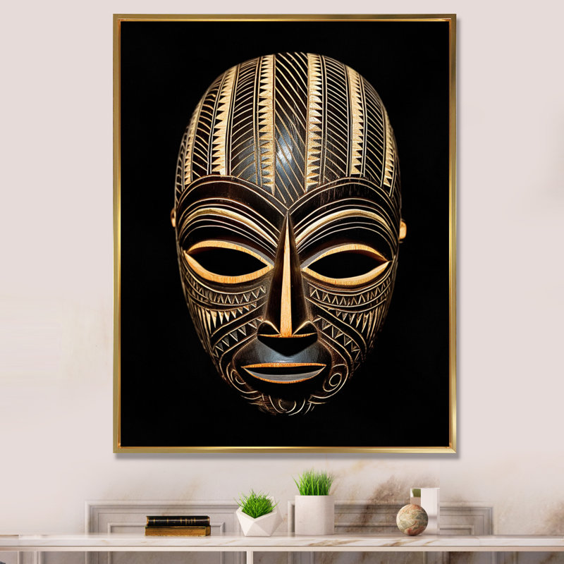 "Ethnical Traditional African Mask", impression sur toile encadrée, H 40 po x l 30 po x P 1,5 po, Cadre flottant doré