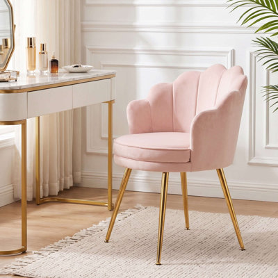 17" Wide Velvet Accent Chair with Gold Legs, Modern Shell Vanity Chair