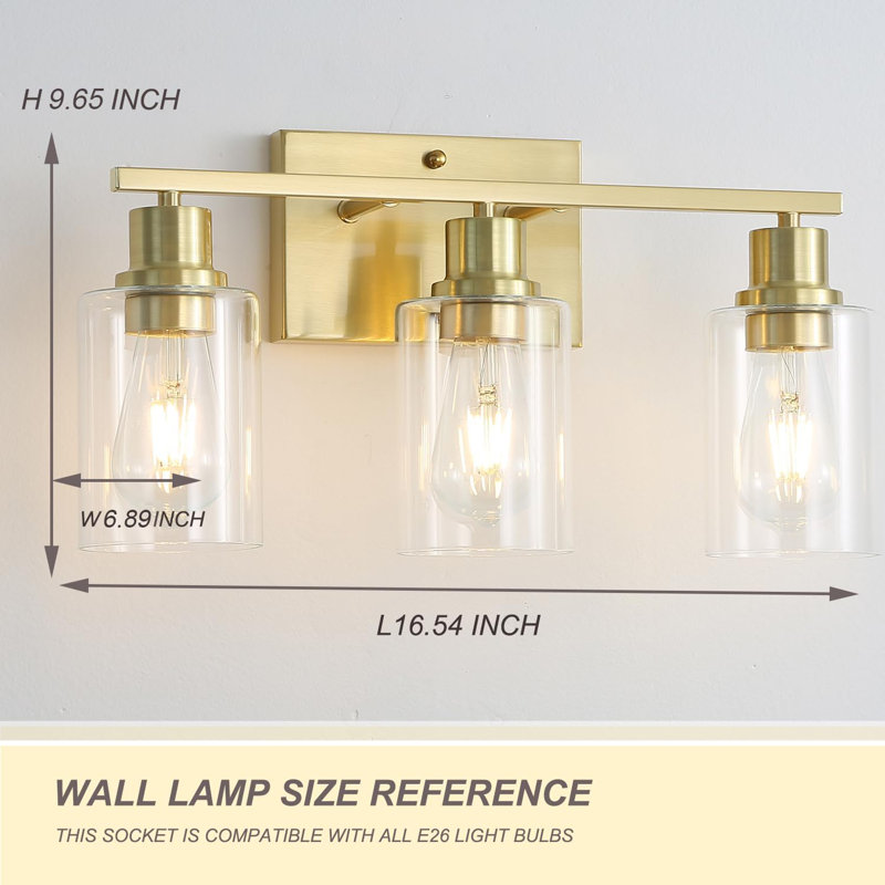 Modern Wall Sconces With Clear Glass Shades, Vanity Light Fixtures For Bathroom, Living Room, Bedroom, And Hallway, Gold