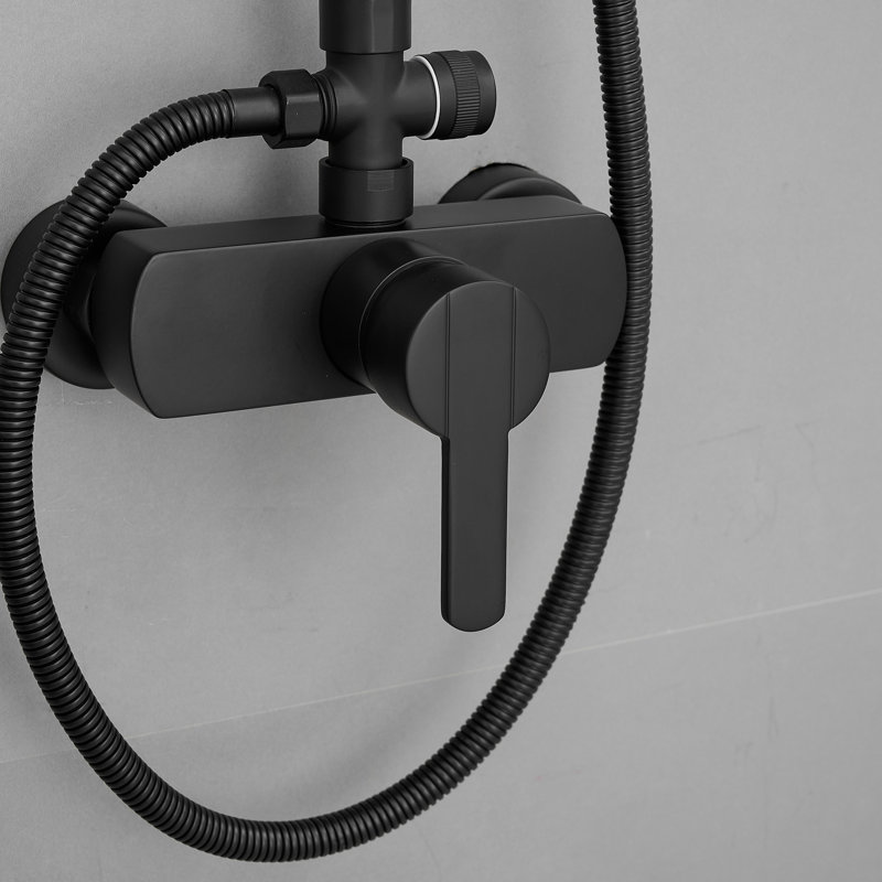 Single Handle 2-Spray Wall Bar Shower Kit 8 In. Round Rain Shower Head With Handheld Spray In Matte Black