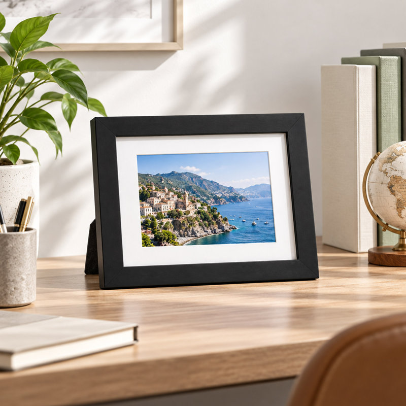 Cadre photo 5x7 en bois massif noir avec vitre véritable