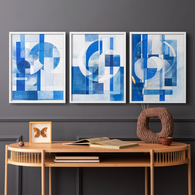 Série abstraite XXXII, ensemble de 3 estampes numériques, prêt à accrocher, Cadre blanc, H 20 po x l 16 po