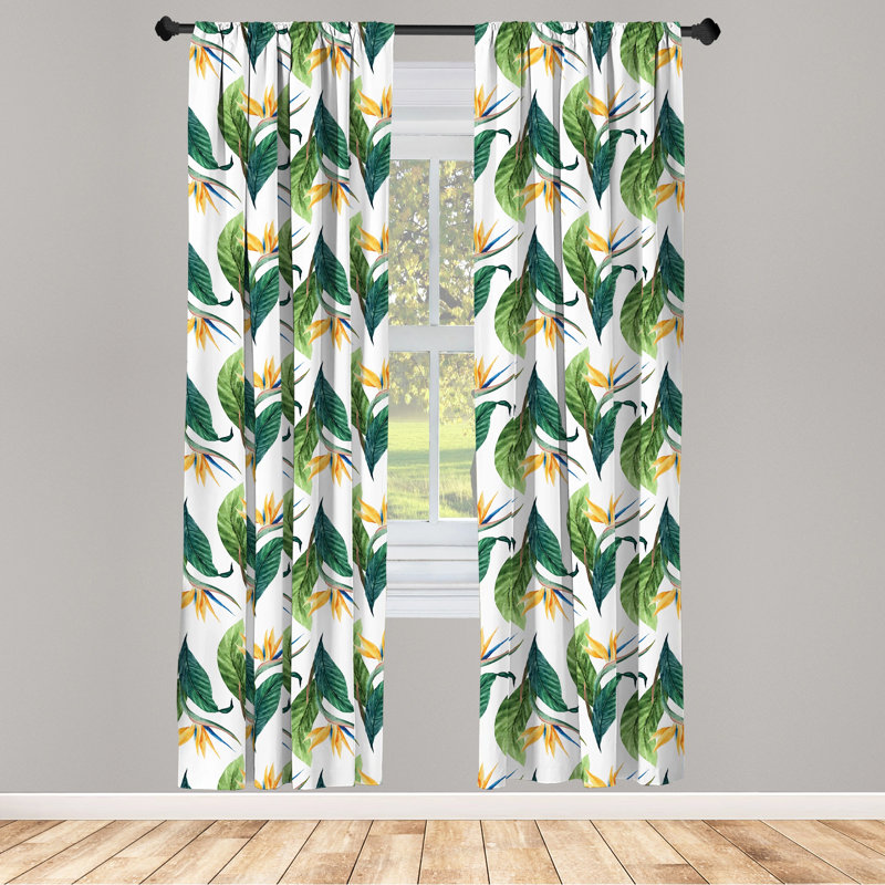Exotic Floral Semi-Sheer Rod Pocket Curtain Panels, 28" x 84"