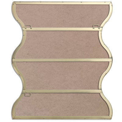 Miroir rectangulaire de 30 po x 35 po avec cadre en métal doré et côtés ondulés - S'habiller pour la salle de bain, la chambre à coucher, le mur du salon