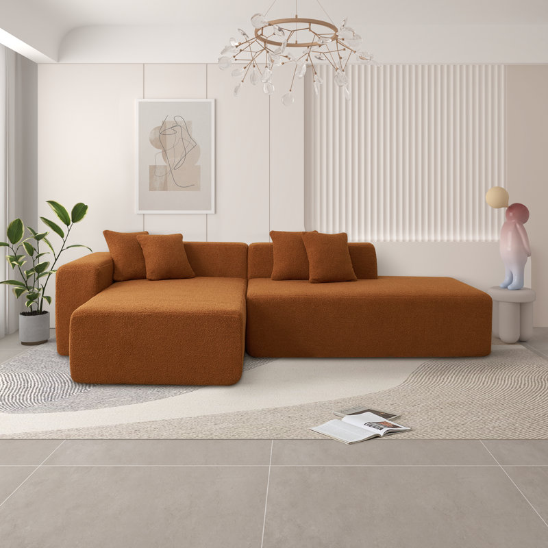 Boneless 106''W Sherpa 5-Seater L-Shape Sectional Sofa Modular Corner Couch With Chaise Lounge & 4 Pillows, Left Hand Facing