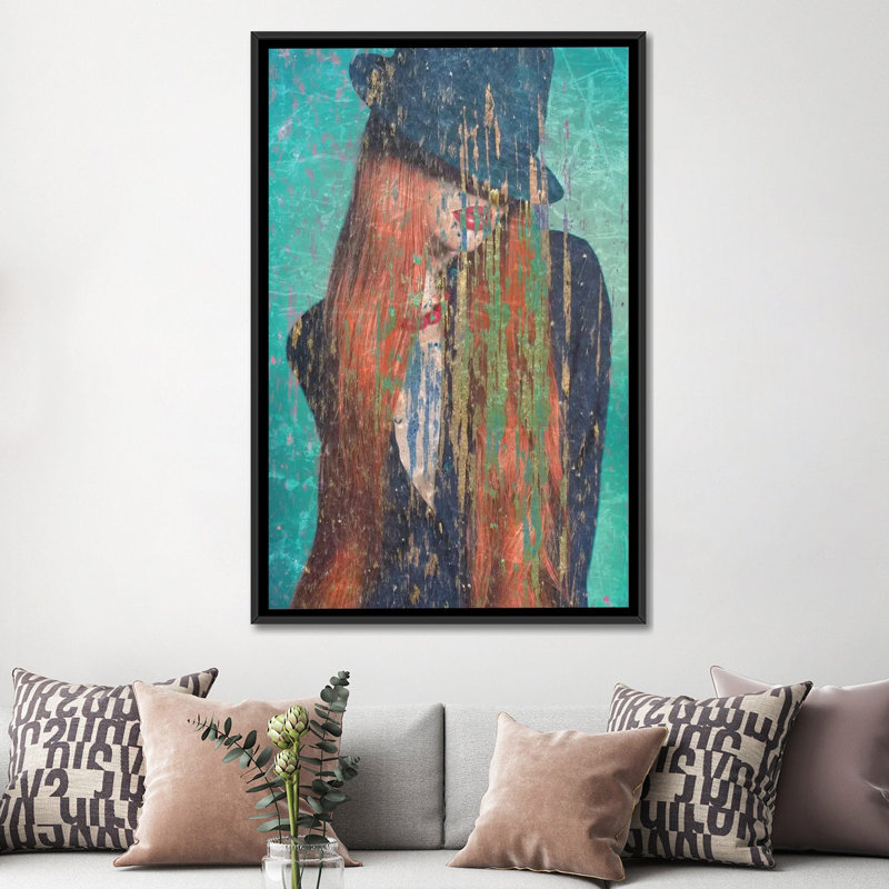 « red cheveu », impression sur toile, Toile avec cadre noir, H 20 po x l 48 po x P 32 po, Pas de tapis