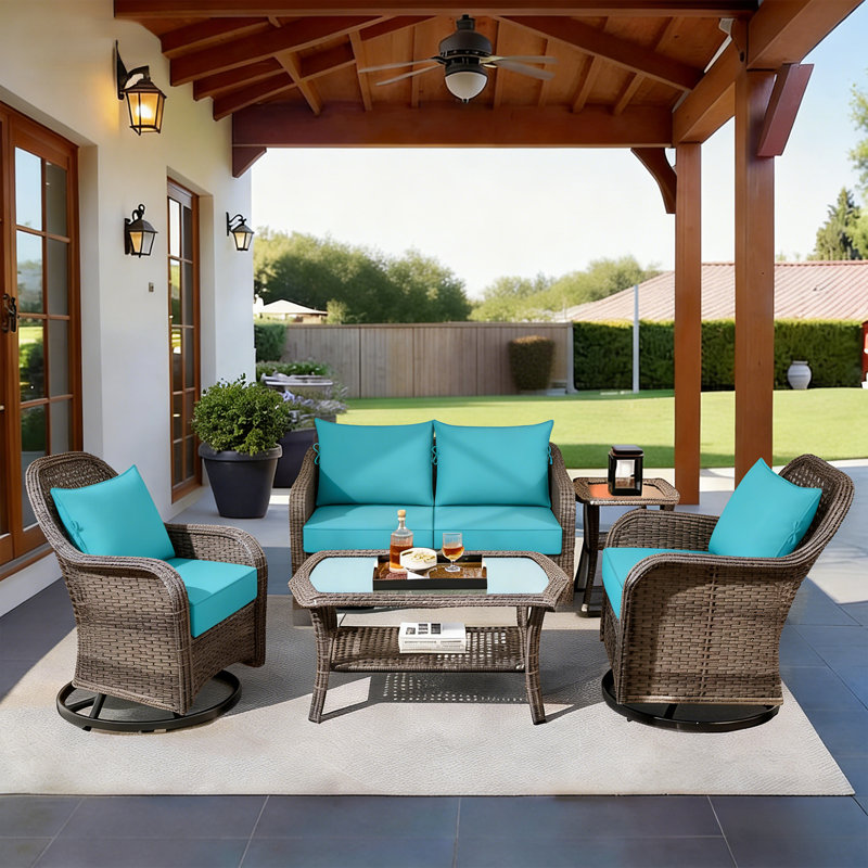 24 x 28 In Patio Furniture Cushions set of 4, Fade Resistant Outdoor Seat Cushions with 4 pairs of Ties, Deep Seat Cushion for Seat Patio Chairs, Rattan Furniture, Wicker Seating, outdoor Adirondack Chair,Lake Blue