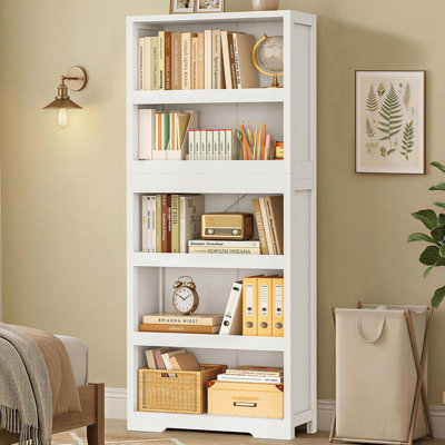 Bibliothèque de 64,2 po de hauteur, bibliothèque Freestyle DIY à 5 niveaux, bibliothèque avec rangement ouvert, blanc