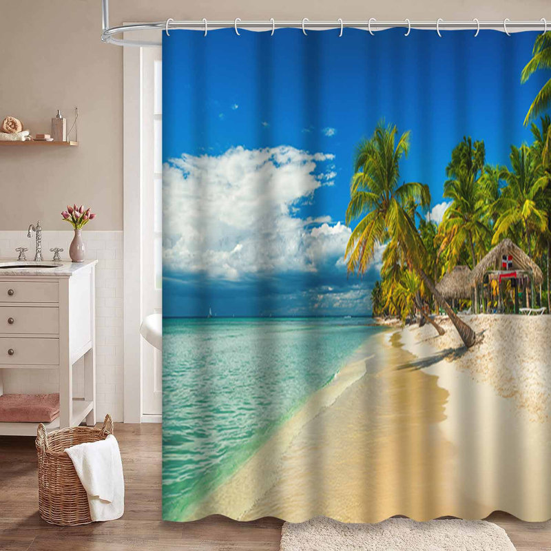 Palmiers, plage tropicale, beau nuage bleu, nuages, côte, noix de coco et 12 crochets, L 72 po x l 72 po