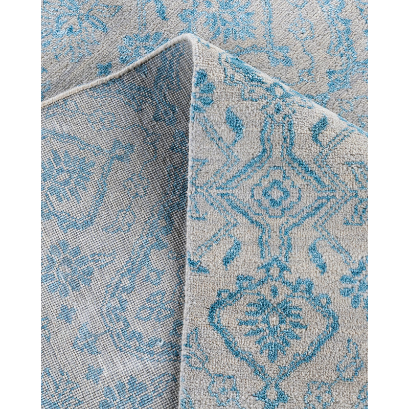Tapis noué à la main de conception unique Ikat - gris, 9 pi 0 po x 10 pi 2 po