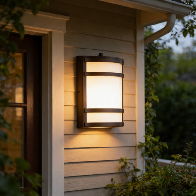 Dusk To Dawn Outdoor Wall Light With Photocell Sensor, 1900 Lumens LED Exterior Sconce, Half Moon Design, Weather Resistant For Patio Entryway And Garage
