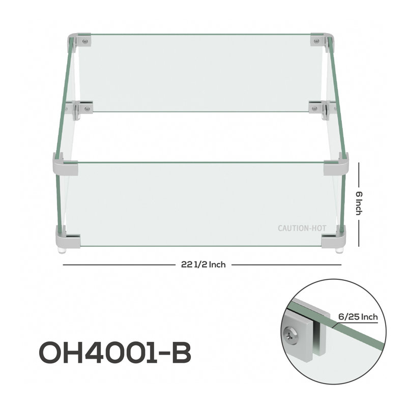 Verre pare-flammes Aledra, H 6 po x l 34,5 po x P 34,5 po