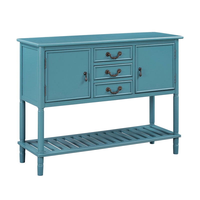 Console en bois massif 34,22 po Gowans, Bleu sarcelle