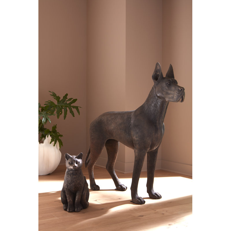 Cat Sitting Sculpture, Bronze, Brown