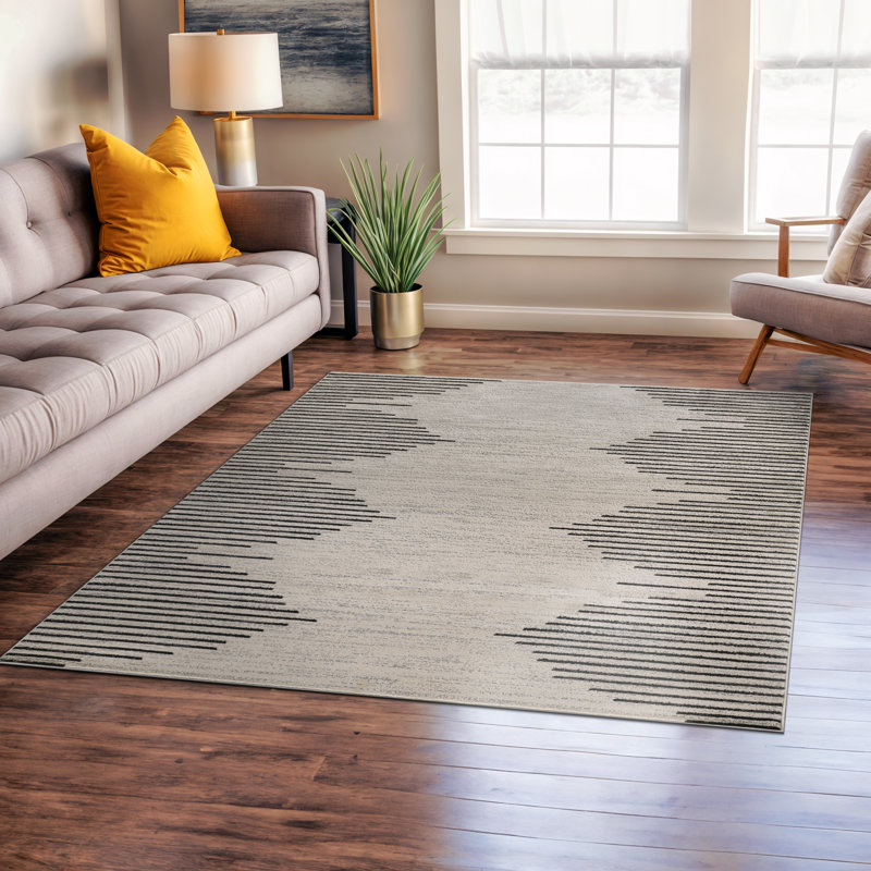 Tapis crème / noir Damarcus, Rectangle 5 pi x 7 pi, Cream