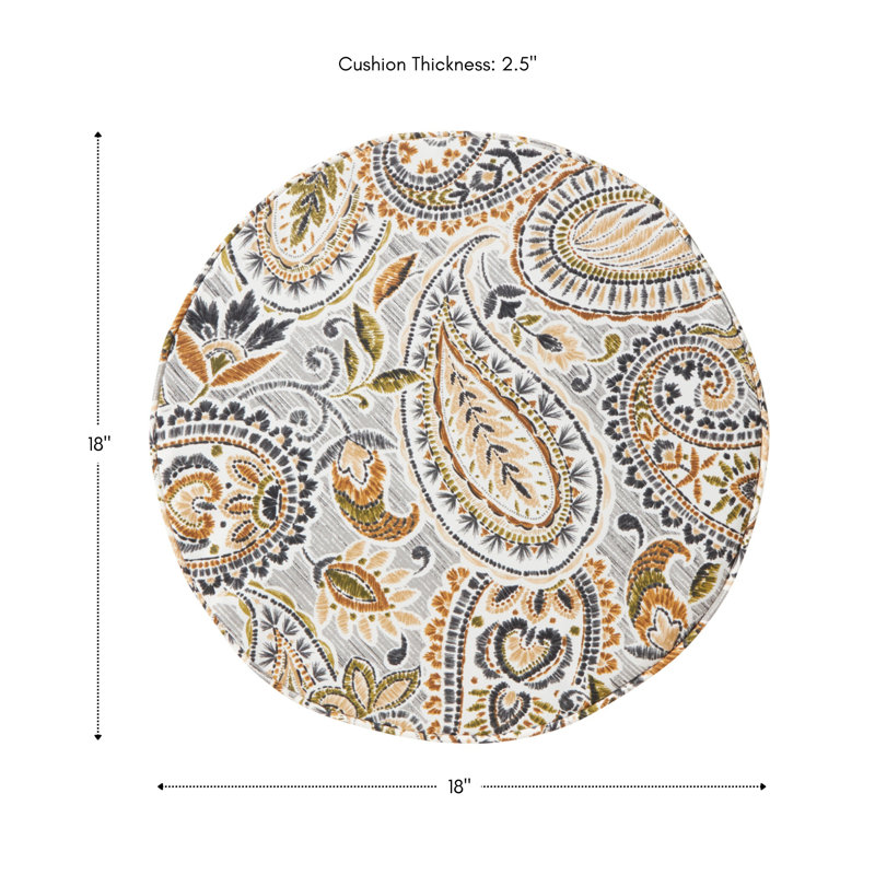 Outdoor Round Dining Chair Seat Pad, Arctic Paisley