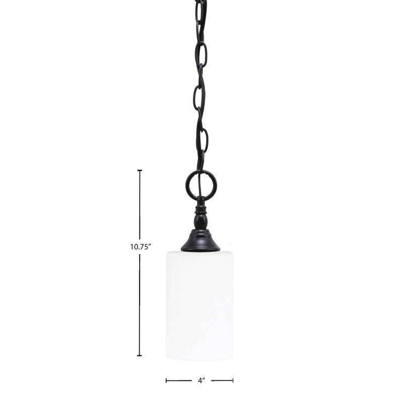 Mini-luminaire suspendu en chaîne avec verre mousseline blanc 4 po, Noir mat