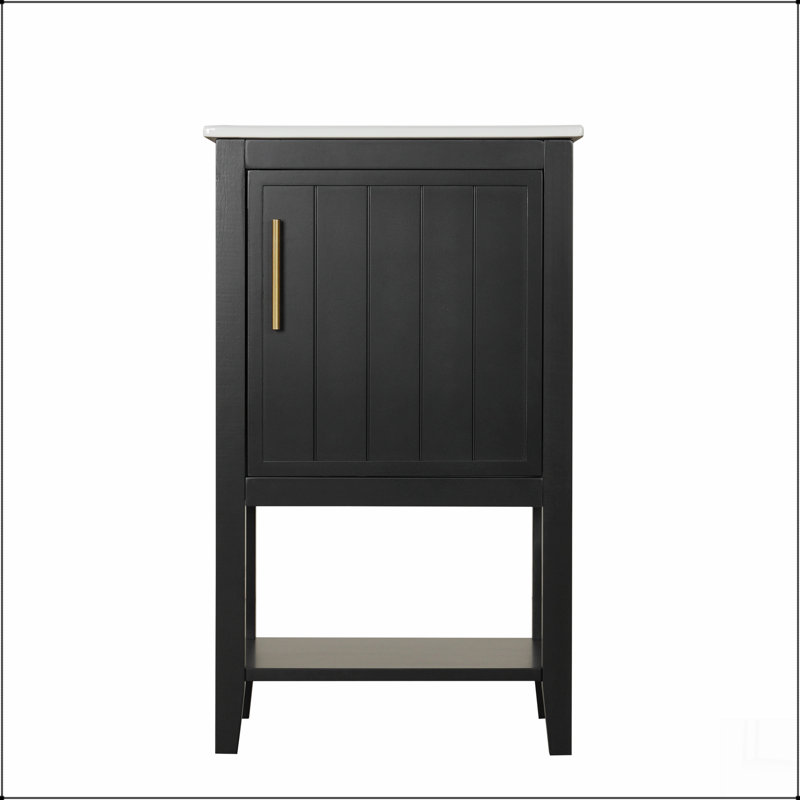 Meuble-lavabo de 20 po avec lavabo, armoire de salle de bain avec porte à fermeture douce, support de rangement et tablette ouverte, noir