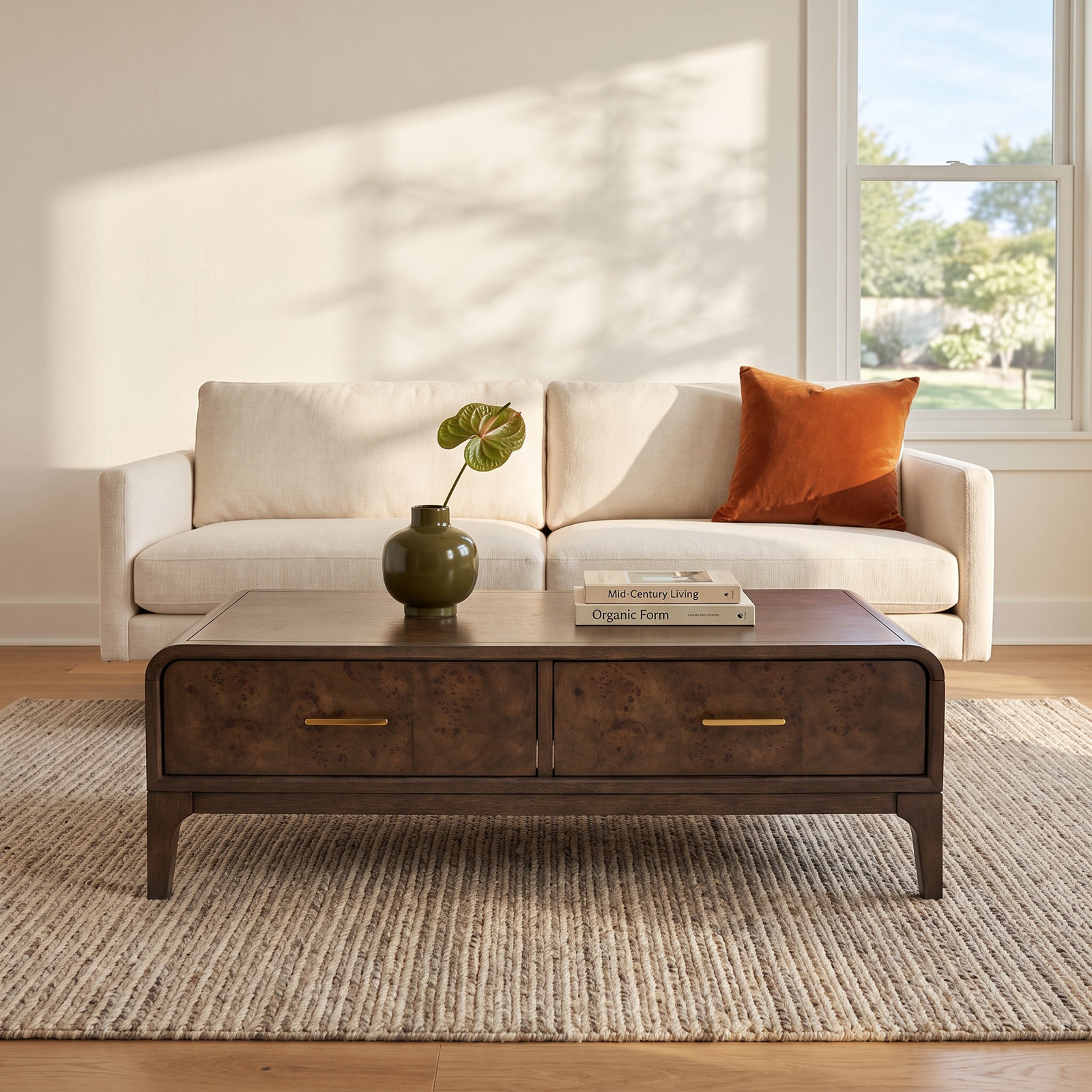Sixto 52" Burl Wood Coffee Table with Storage, Coffee
