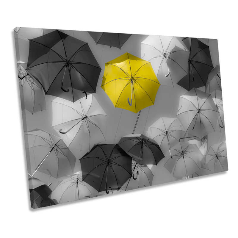 Yellow Umbrella Modern - Wrapped Canvas Print, 81.3cm H x 121.9cm W x 4cm D