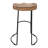 30 Inch Handcrafted Backless Counter Height Barstool, Natural Brown Mango Wood Saddle Seat, Black Iron Base