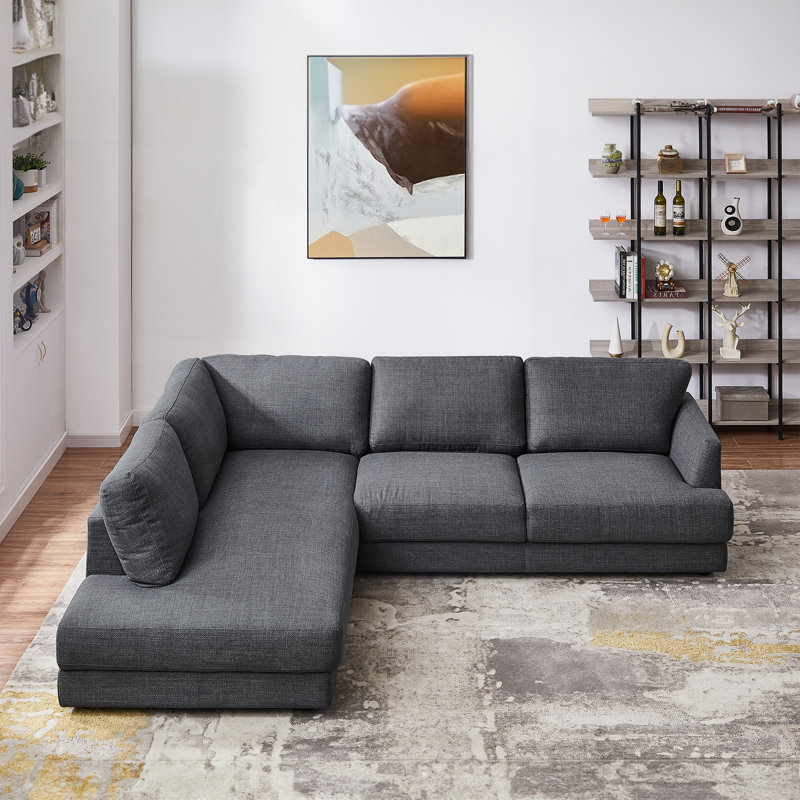 Arieya Upholstered L-Shaped Sectional, Left Hand Facing, Gray 100% Linen