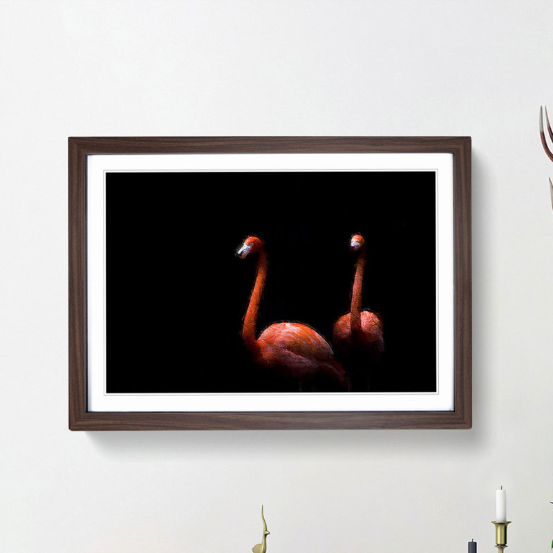 Pink Flamingos - Picture Frame Painting Print, 48cm H x 65cm W x 2cm D, Walnut Framed