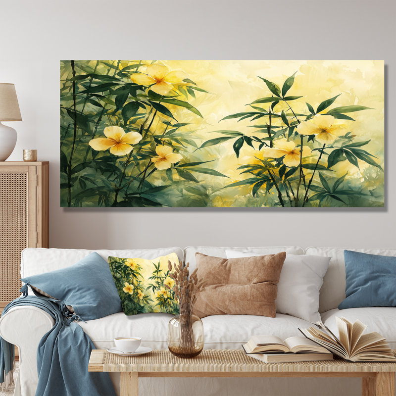 Lueur dorée d'hibiscus tropical dans le sud - art mural hibiscus, H 30 po x l 40 po, Cadre flottant, Noir