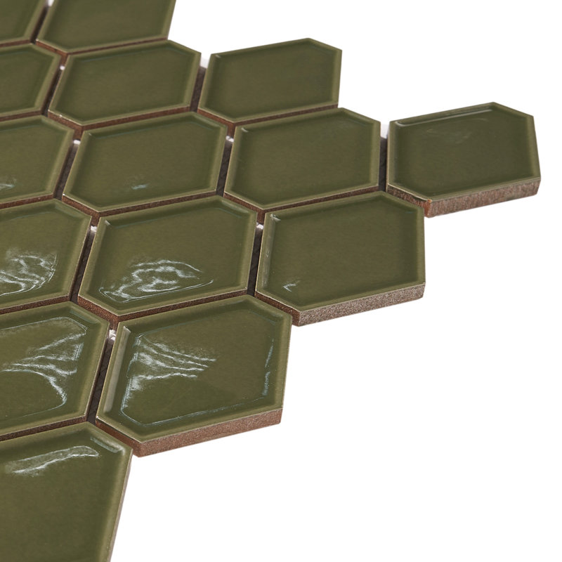 2" x 6" Porcelain Grid Mosaic Pattern Tile, Green