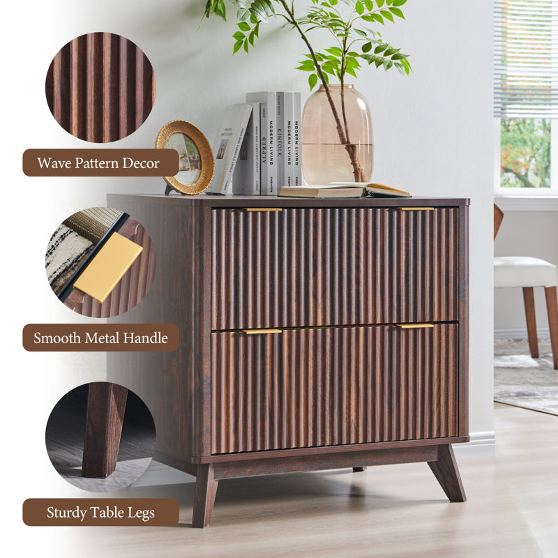 Fluted 2-Drawer Lateral File Cabinet With Hanging Storage, Dark Walnut
