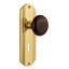Brown Porcelain Interior Mortise Door Knob with Deco Long Plate-1921634388
