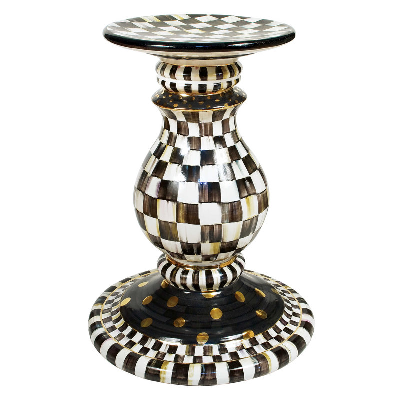 Handcrafted Black and White Ceramic Pedestal Table Base with Goldleaf