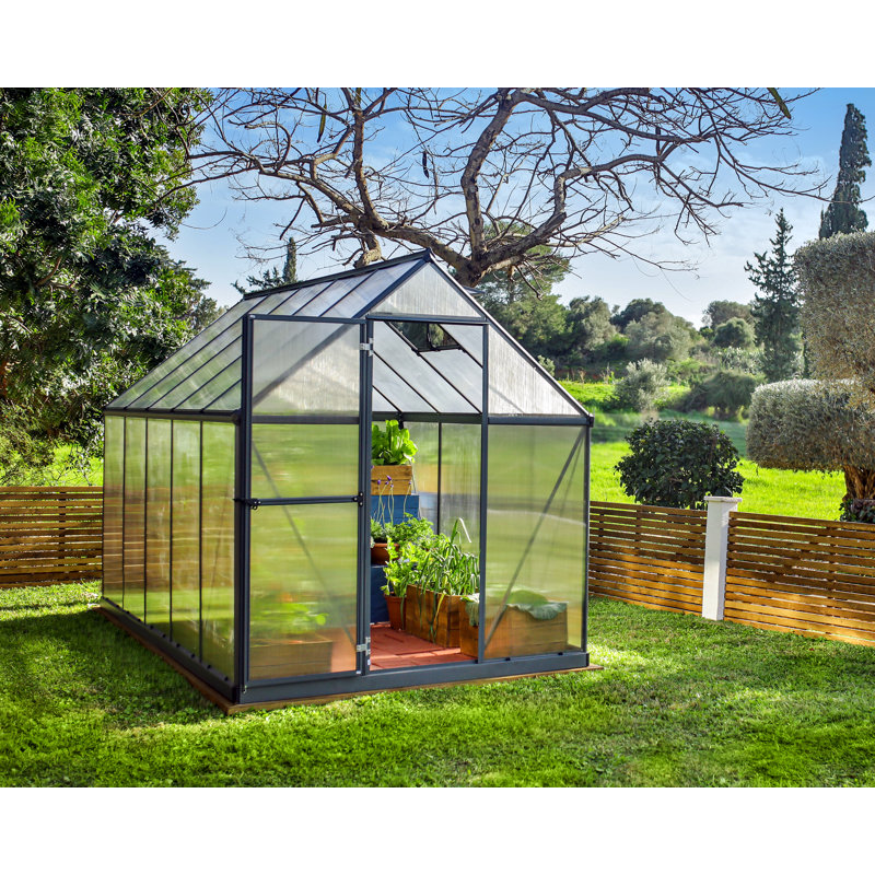Palram - Canopia Mythos Walk-In Hobby Twin Wall Polycarbonate Aluminum Frame Greenhouse Kit with Roof Vent, Gray