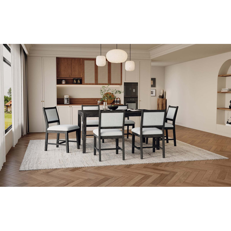 Ensemble de table de salle à manger rétro 7 pièces pour 6,1 tables de salle à manger en bois pour 6 personnes avec chaises rembourrées