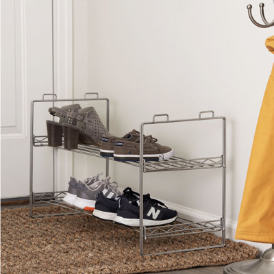 Range-chaussures empilable en métal à deux niveaux avec rangement pour garde-robe argent
