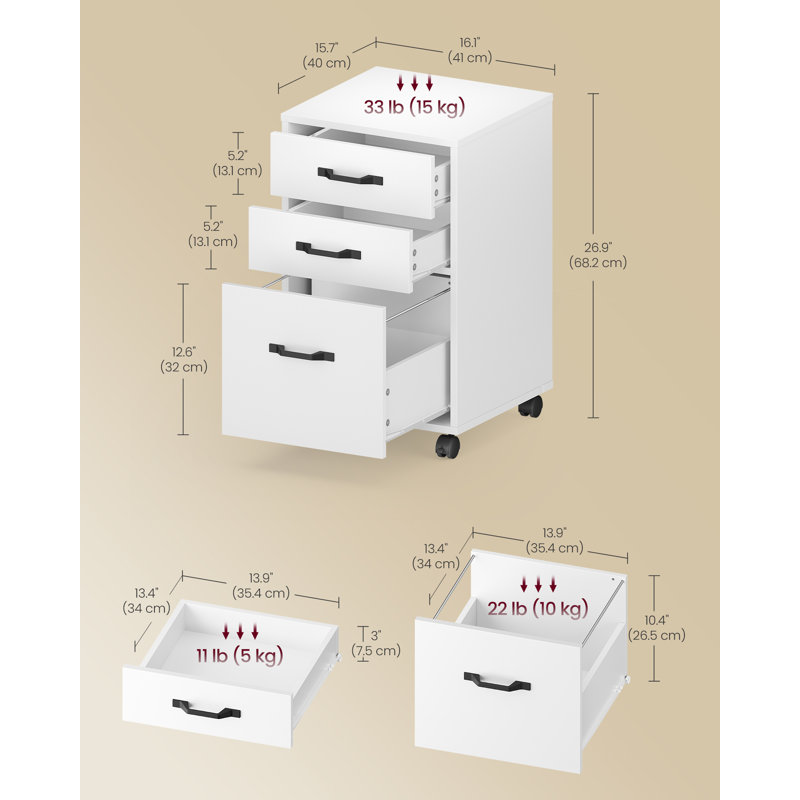 41x40x68.2cm 41cm Wide 3 -Drawer Mobile File Cabinet