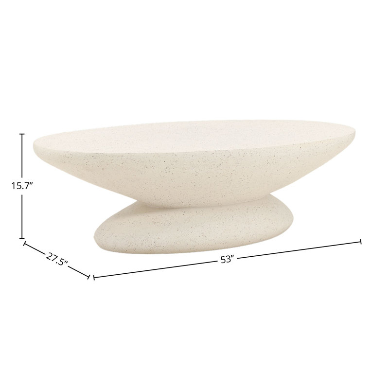 Jaela 53" Wide Outdoor Concrete Terrazzo Coffee Table, Ivory