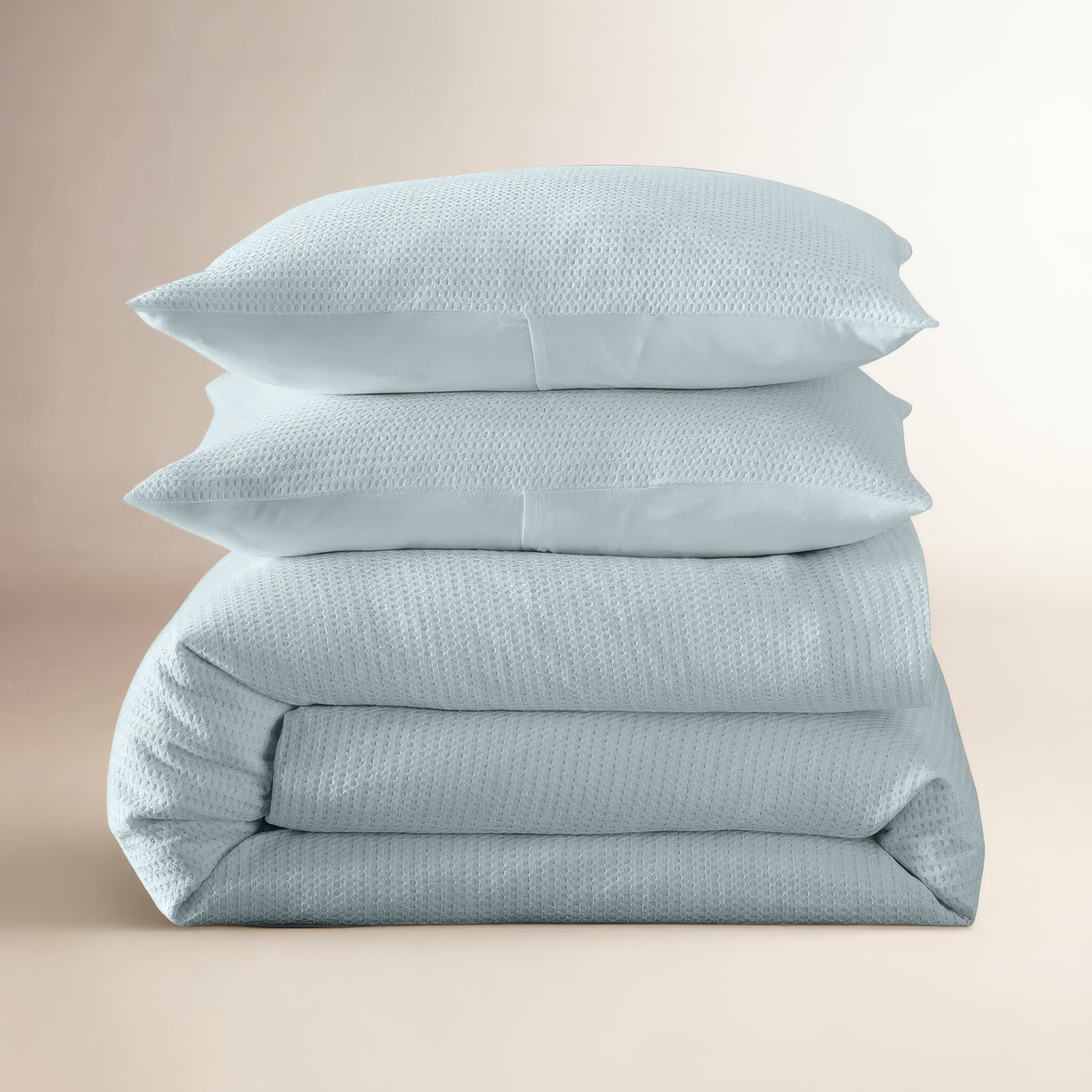 Felix Cotton Waffle Duvet Set, Full / Queen Duvet Cover + 2 Standard Pillowcases, Stormy Blue
