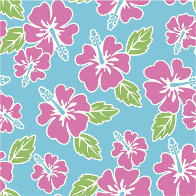 Un motif d'hibiscus rose, bleu et vert par Kellykellykelly - impression sur toile tendue