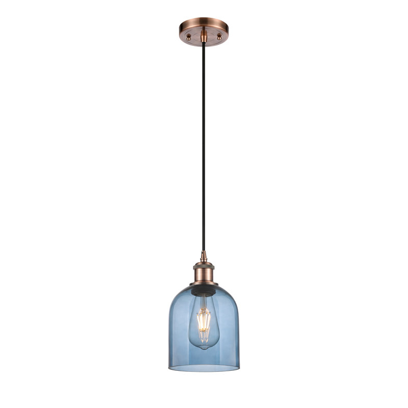 Mini-luminaire suspendu à cordon 6 lumières Ballston Anacaren - 516-G558, Bleu princesse, Cuivre antique