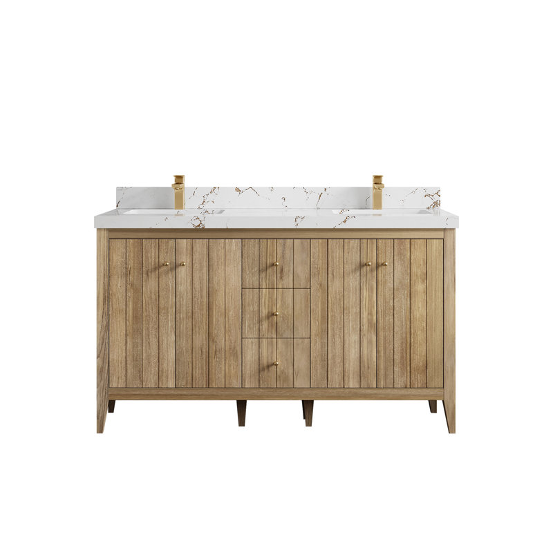 Teck d'Atlanta 60 po X P 22 po De salle de bain à double lavabo gris clair Quartz, Noir Calacatta