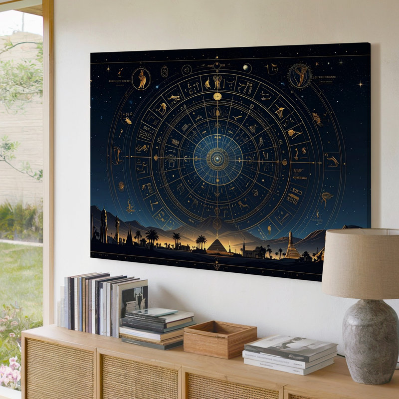 Toile, art mural céleste, zodiaque égyptien, mandala canvascosmique du sort et du temps divin, H 30 po x l 30 po