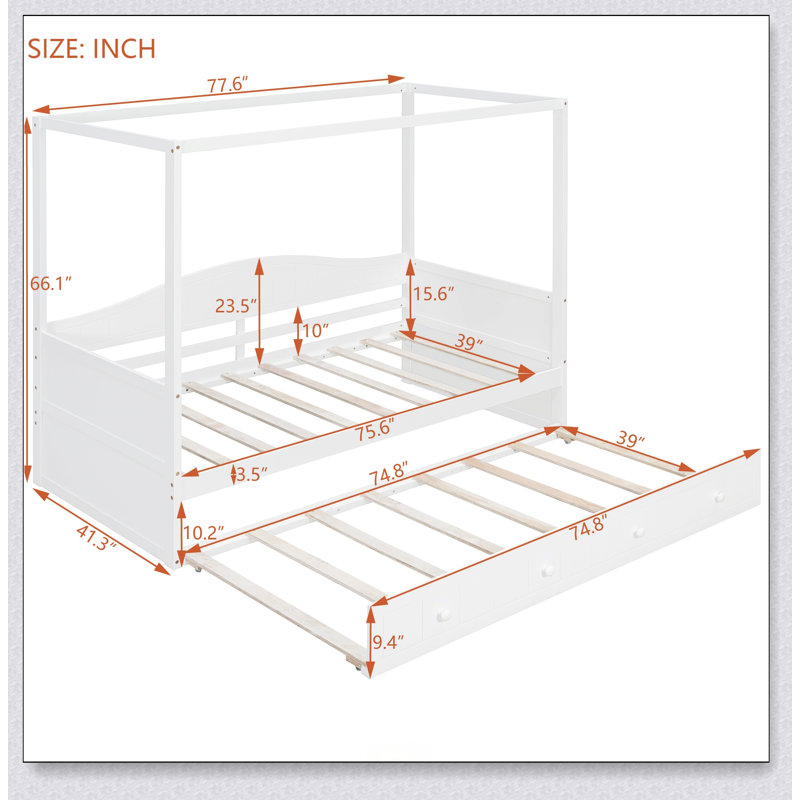 Canopy Day Bed With Trundle, White